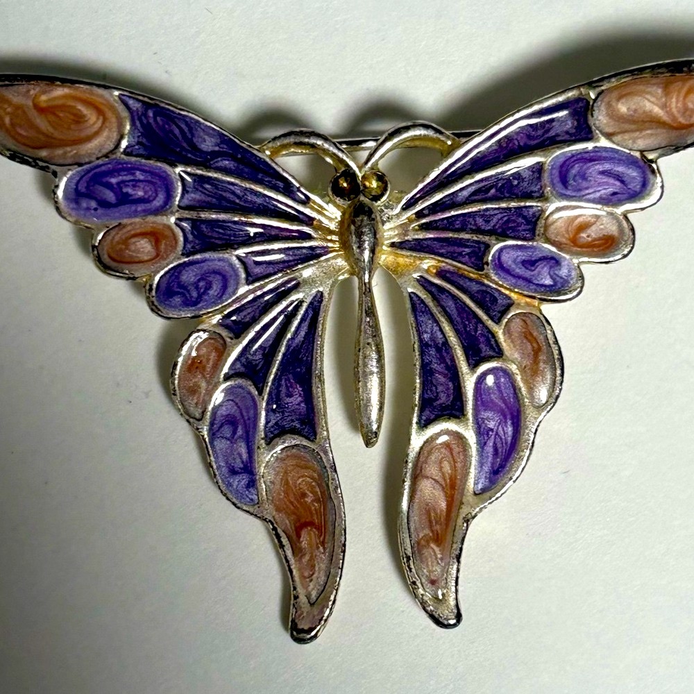 Vintage AAI signed 1987 enameled finish and iridescent Butterfly Brooch